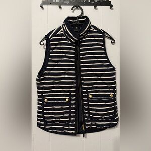 J. Crew Striped Quilted Vest in Navy and Cream